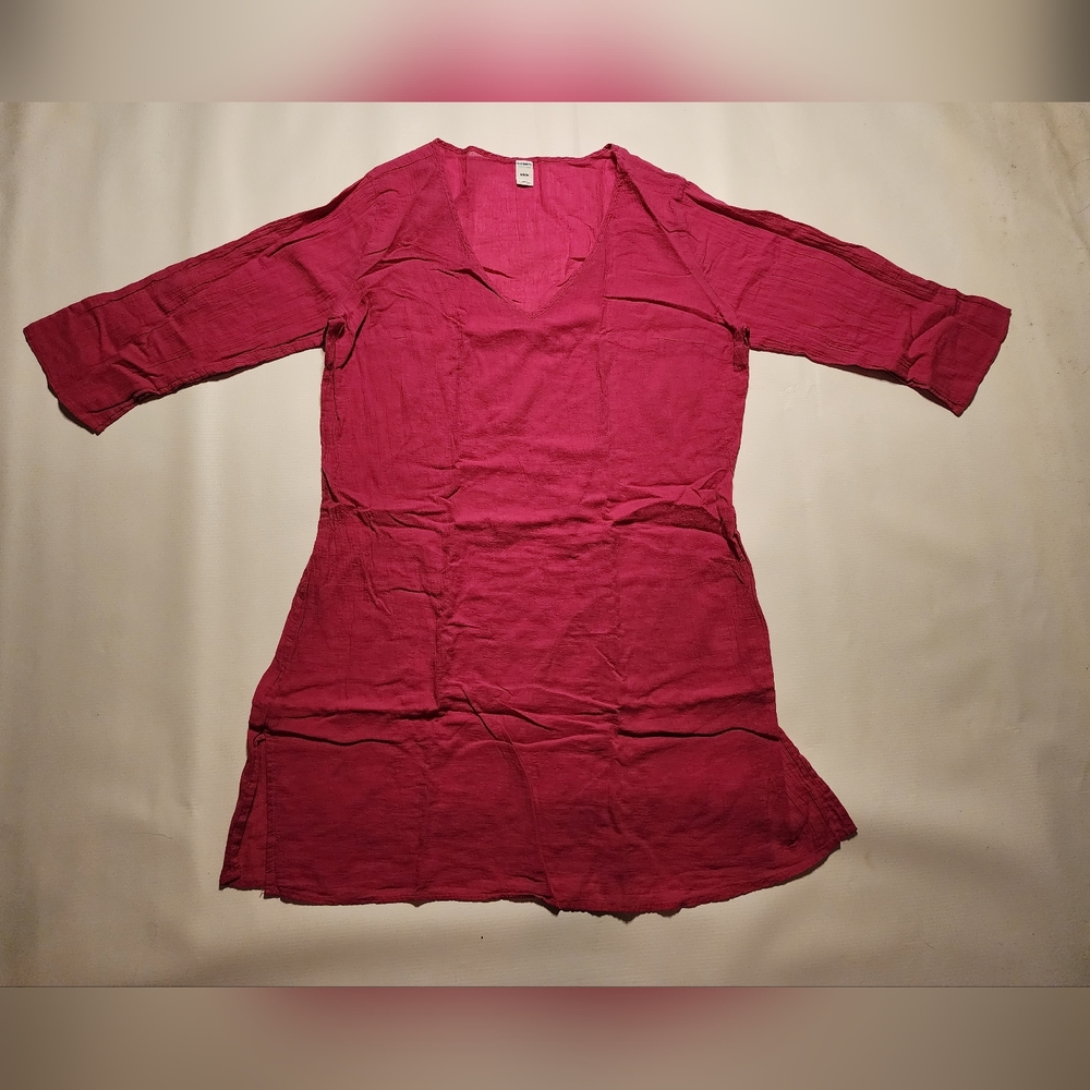 Old Navy Dress Women's Medium Pink Cover Up Sheer Dress Long Sleeve V-Neck Top